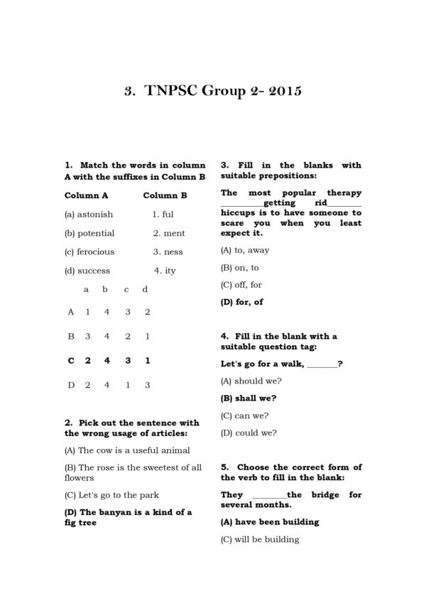TNPSC Previous Years General English Questions