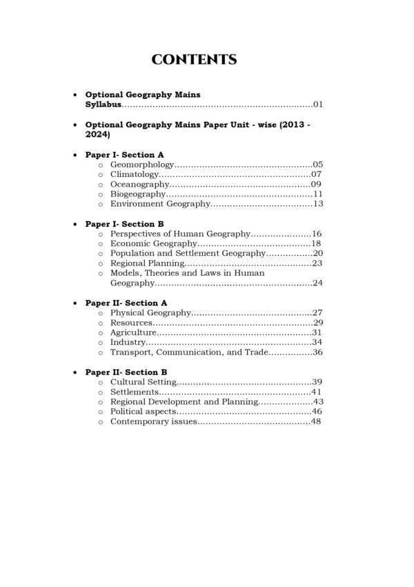 UPSC 12 PREVIOUS YEARS OPTIONAL MAINS PAPER 2013-2024: Geography