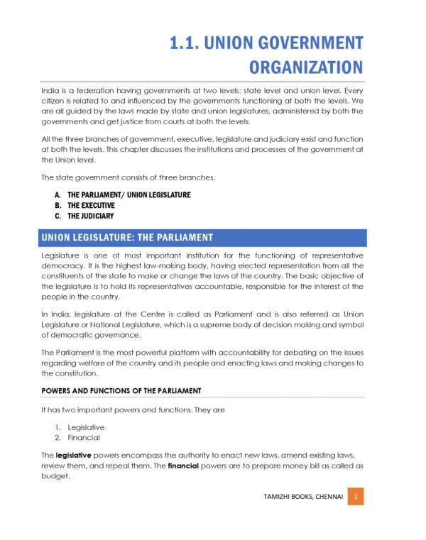 Administration and Governance of States with Specific Reference to Tamil Nadu