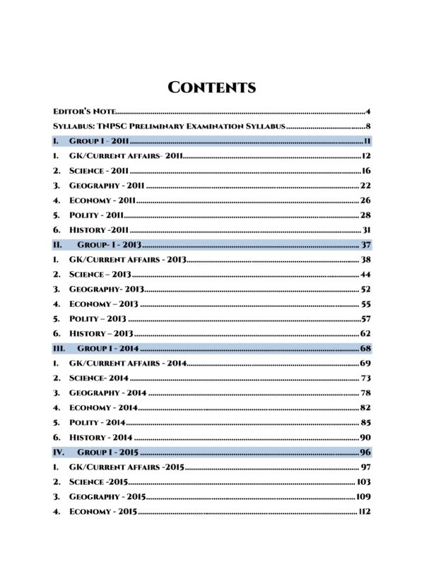 TNPSC Group I Exam Previous Year Questions