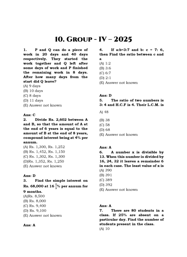 TNPSC Exam Wise  Aptitude  Previous Year Questions