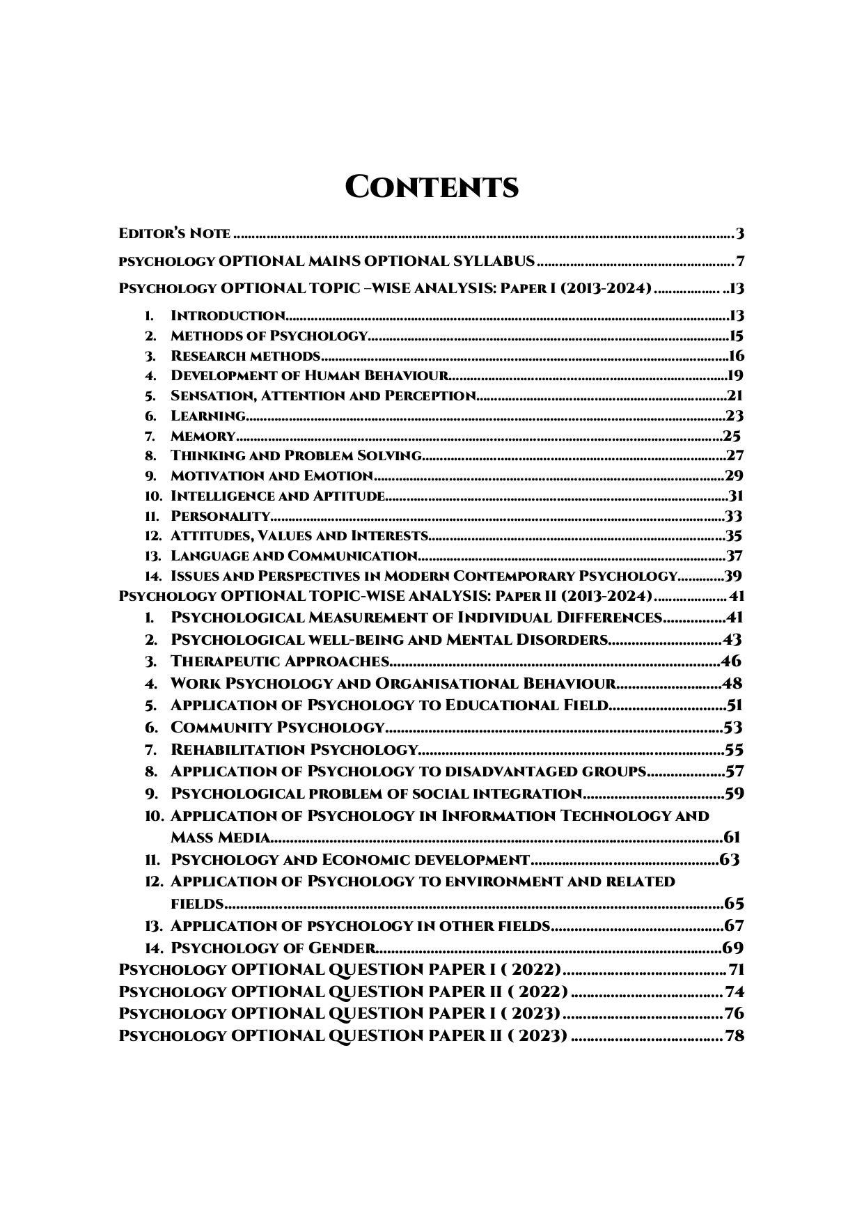 12 PYQB- Pscho-C1 UPSC 12 PREVIOUS YEARS OPTIONAL MAINS PAPER 2013-2024: Psychology