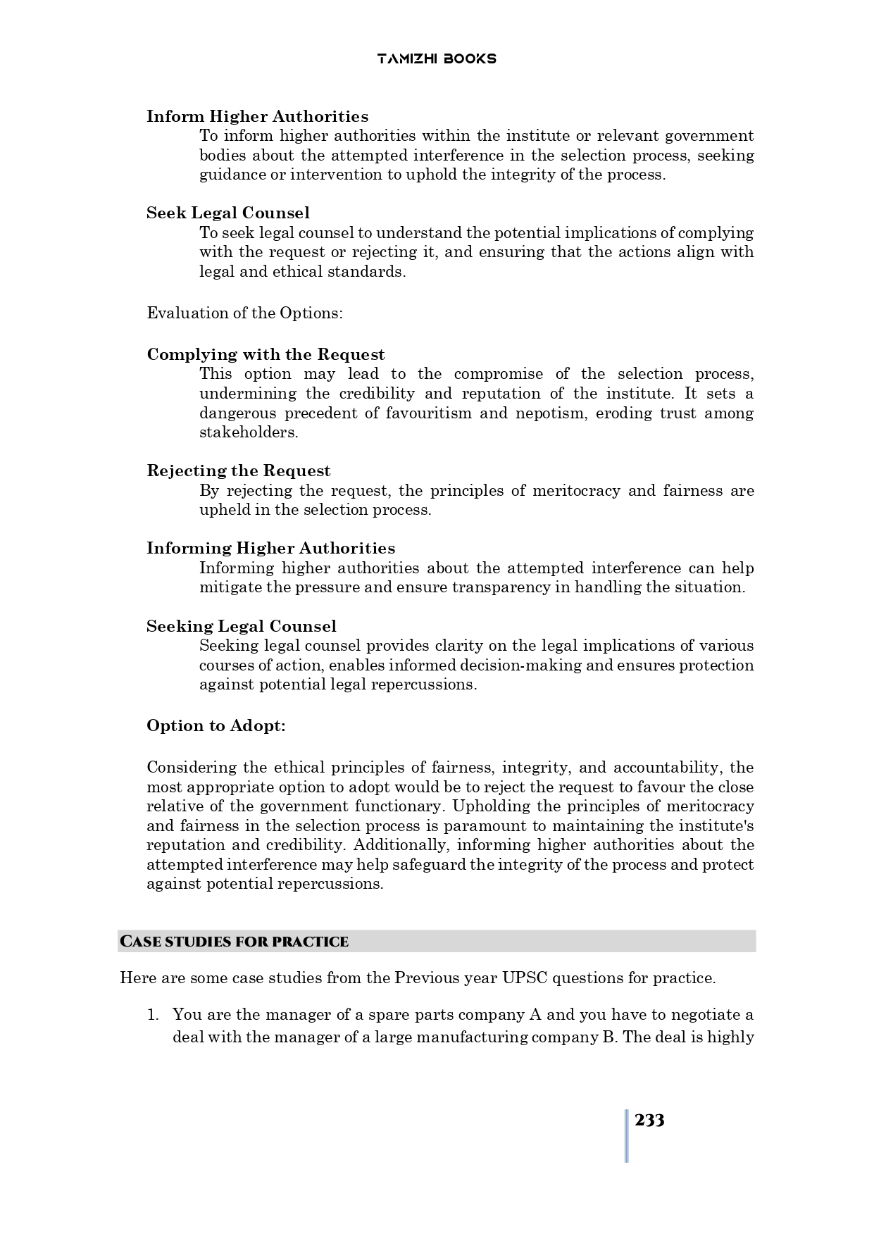 233 Ethics and Integrity