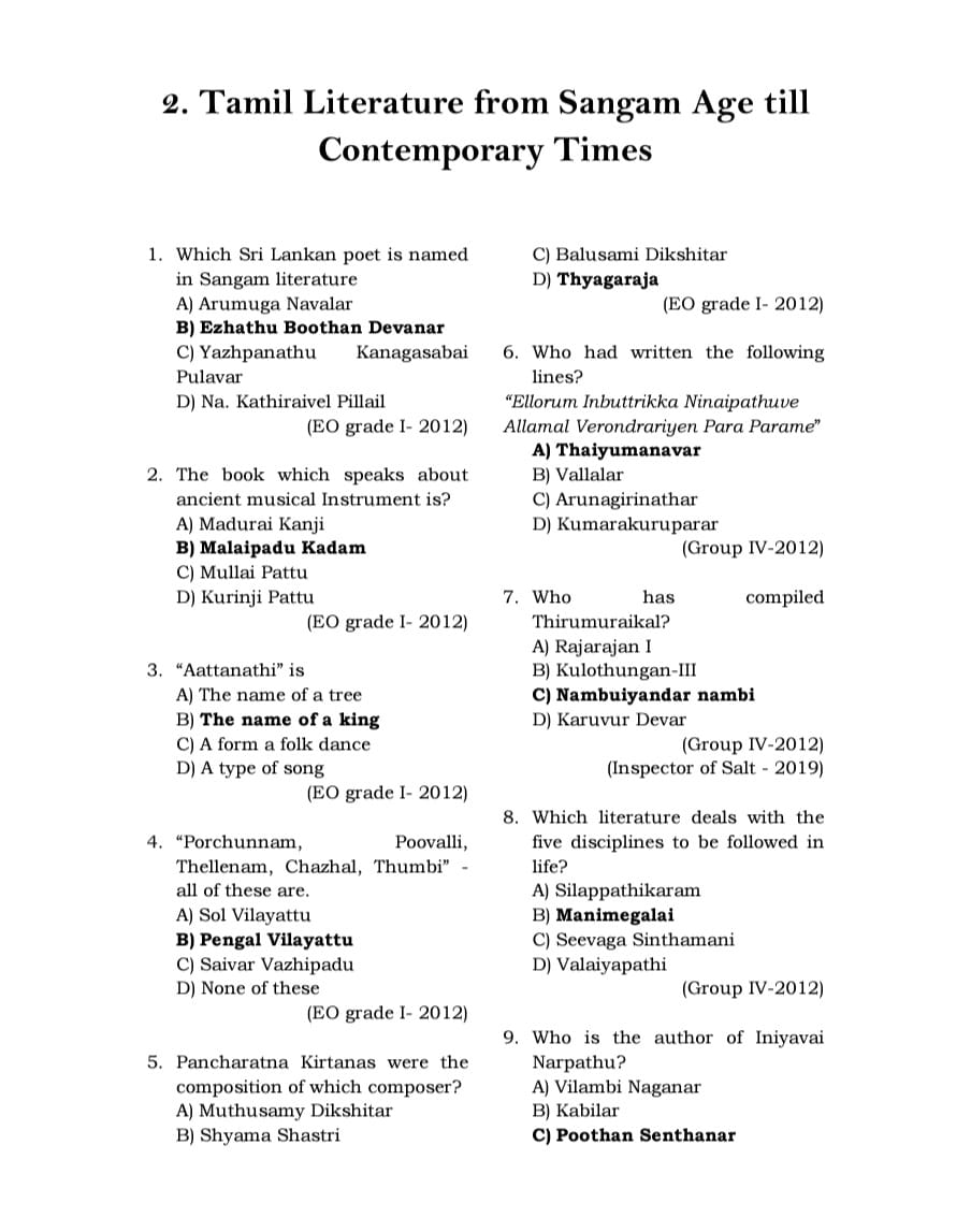 5 TNPSC - History, Culture, Heritage and Socio - Political Movements in Tamil Nadu (UNIT 8)