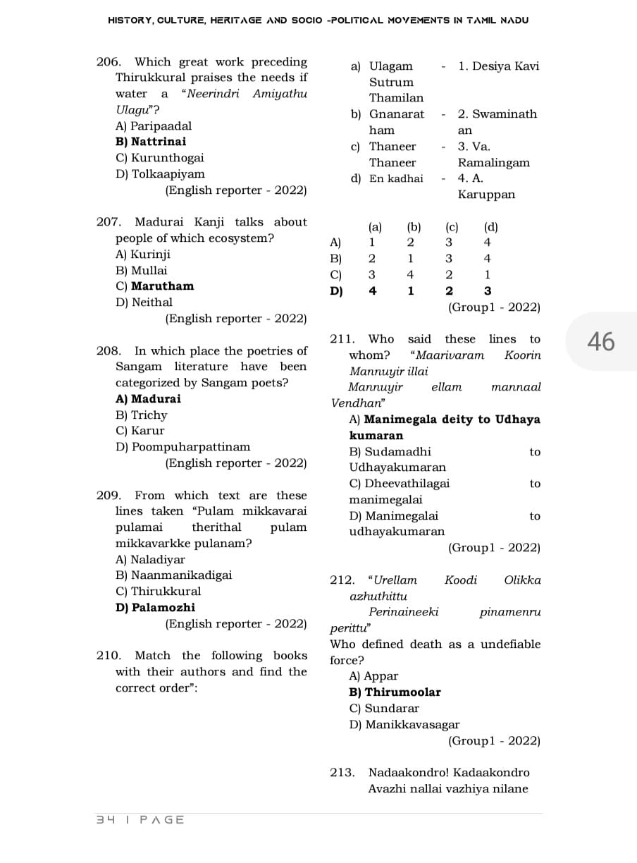 6 TNPSC - History, Culture, Heritage and Socio - Political Movements in Tamil Nadu (UNIT 8)