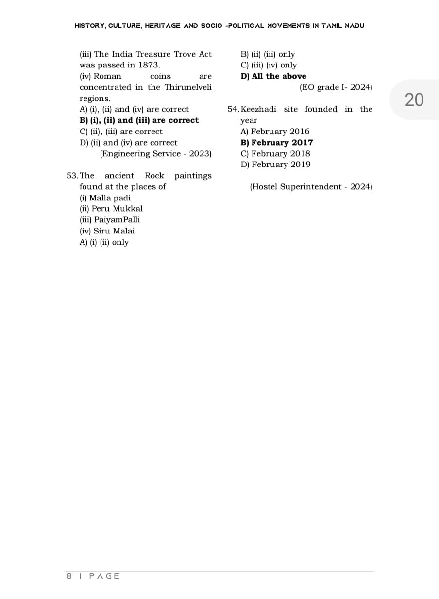 8 TNPSC - History, Culture, Heritage and Socio - Political Movements in Tamil Nadu (UNIT 8)