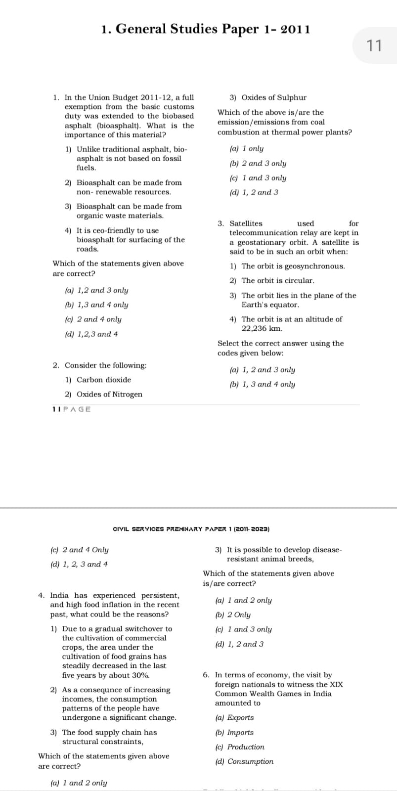 C3 UPSC 14 Previous Years General Studies Preliminary Original Questions (2011-2024)