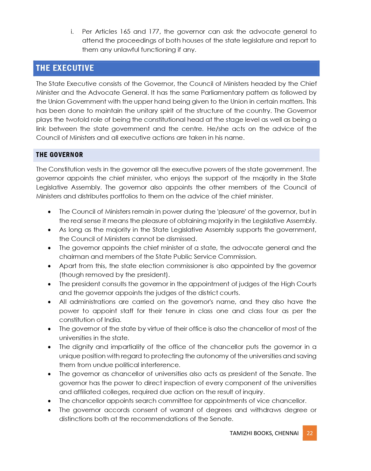 Administration and Governance of States with Specific Reference to Tamil Nadu