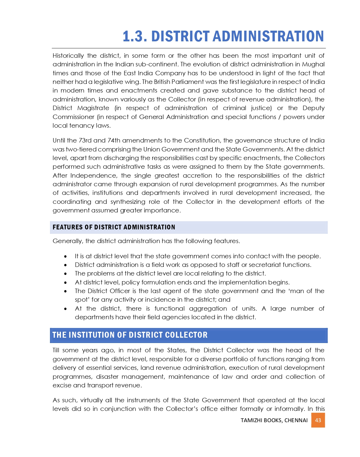 Administration and Governance of States with Specific Reference to Tamil Nadu
