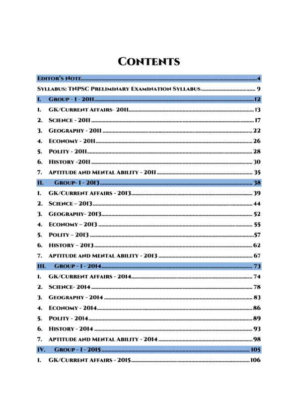TNPSC Group I Exam Previous Year Questions