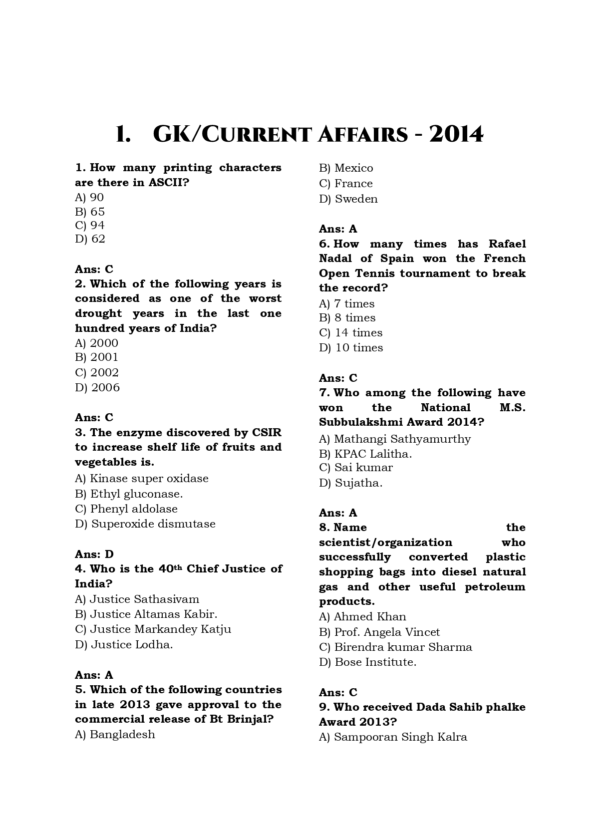 TNPSC Group I Exam Previous Year Questions