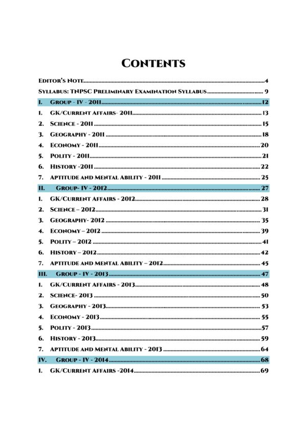 TNPSC Previous Years Subject Wise Group 4 Questions Bank
