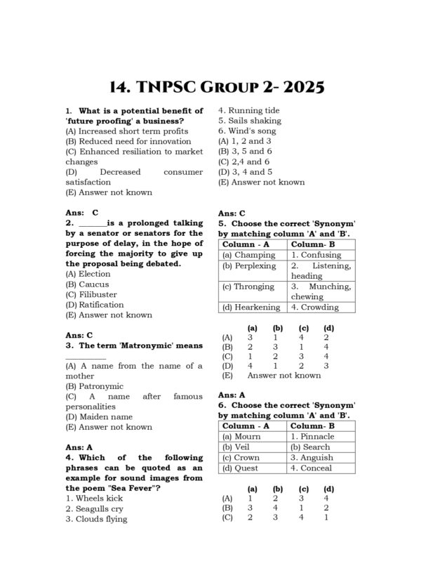 TNPSC Previous Years General English Questions - 3rd Edition