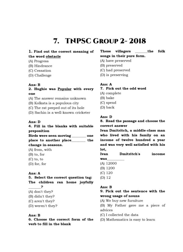 TNPSC Previous Years General English Questions - 3rd Edition